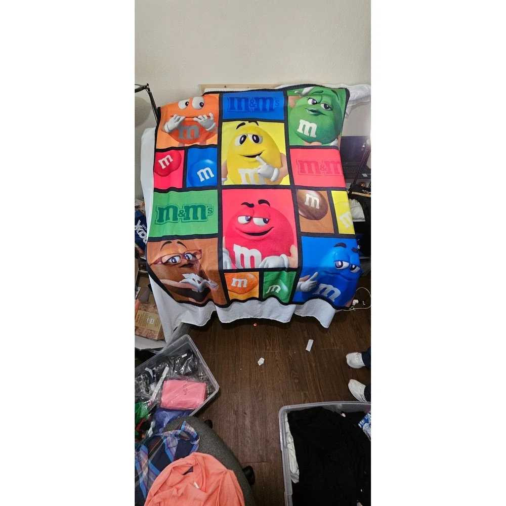 M&M's Mars Character Fleece Throw Blanket Multicolor Candy Graphic Print
